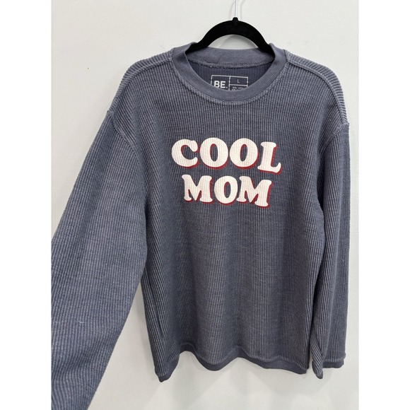 BE. Cool Mom Sweatshirt Large Gray Graphic Waffle Knit Pullover Cozy Casual - Picture 5 of 8